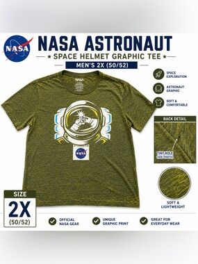 NASA Astronaut Selfie Graphic Tee Green Space Shirt 2XL Distressed
